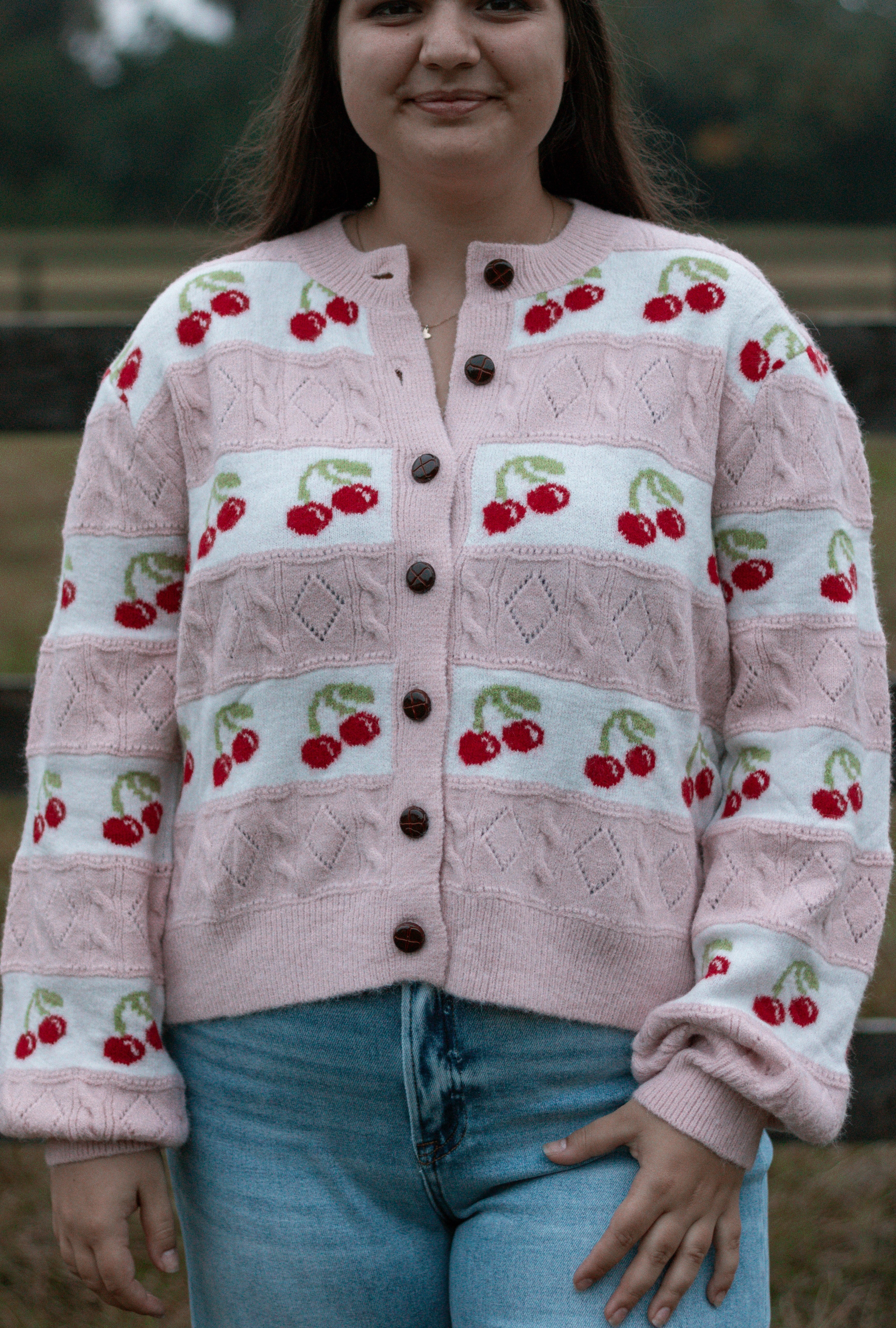 Sweet Cherry Striped Cardigan