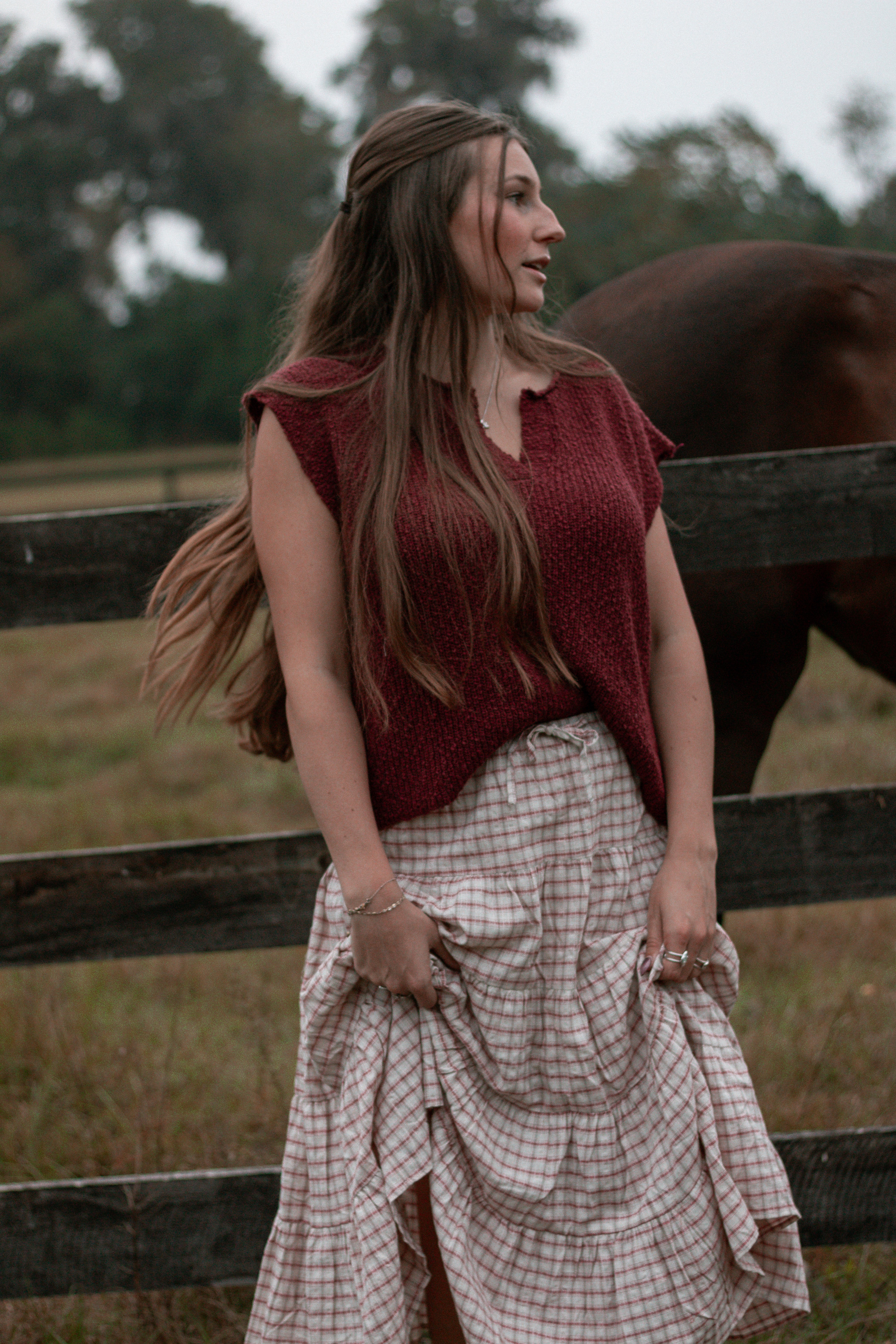 Cherry Linen Gingham Skirt