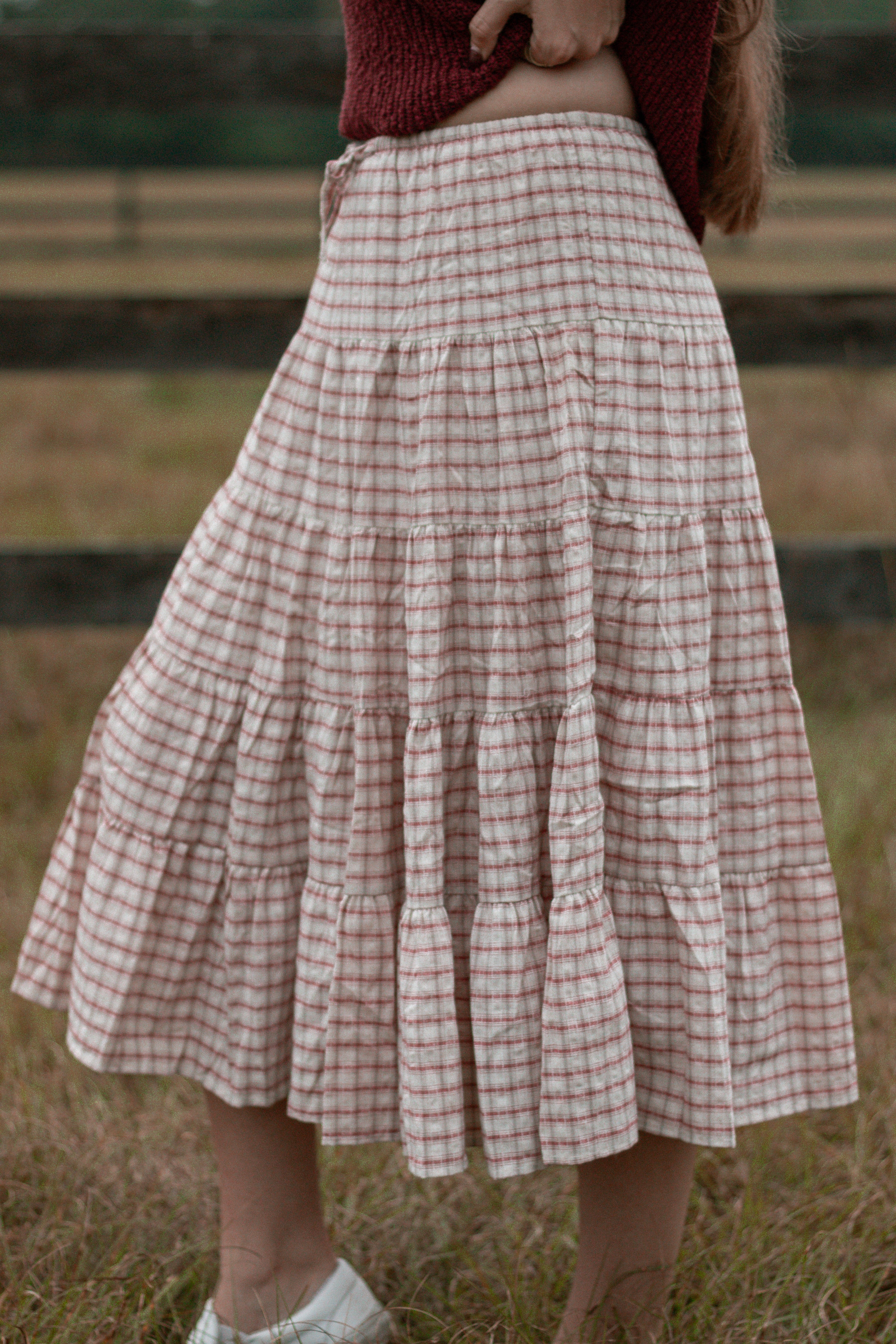 Cherry Linen Gingham Skirt