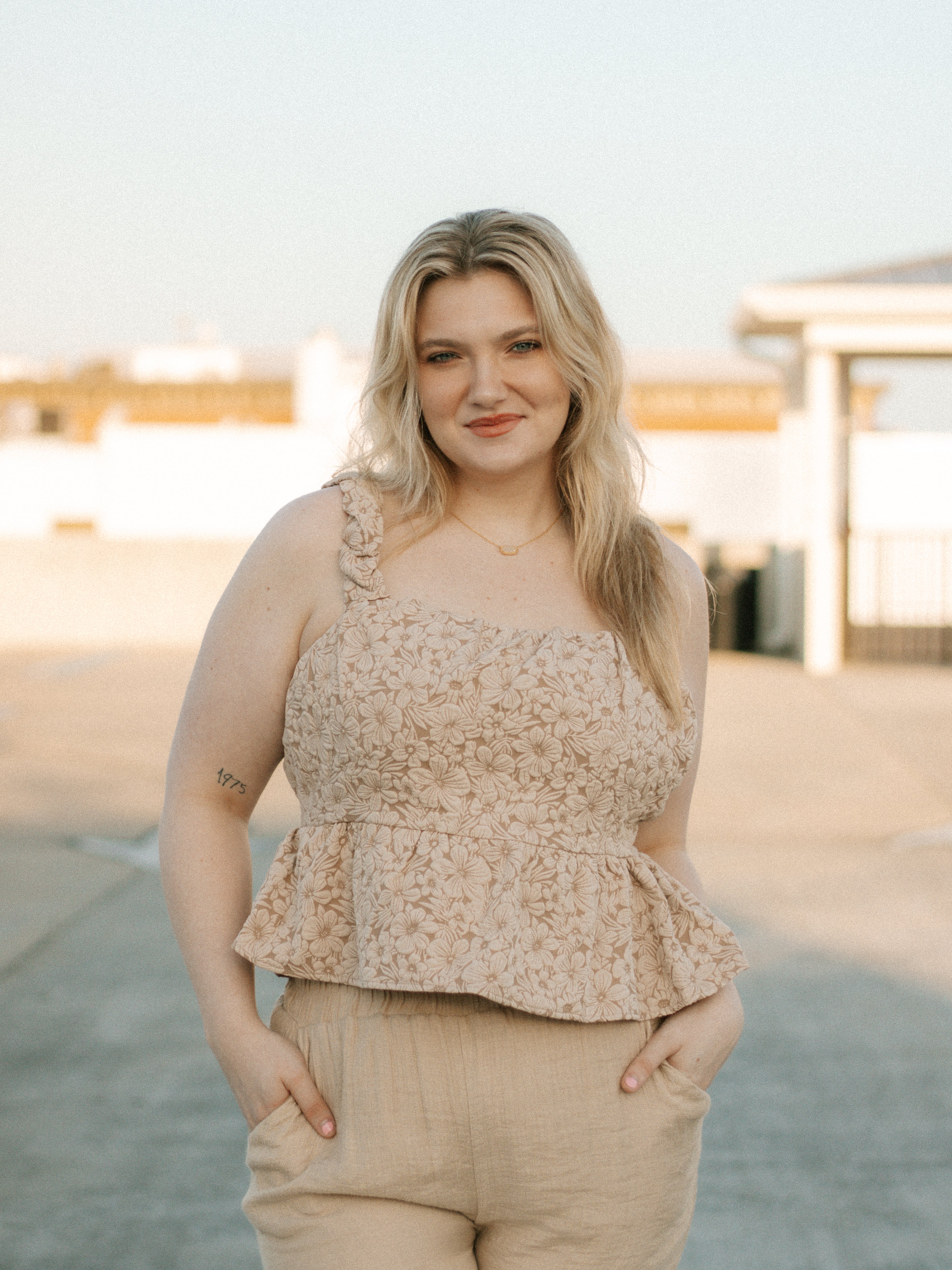 Beige Flower Garden Tank Top