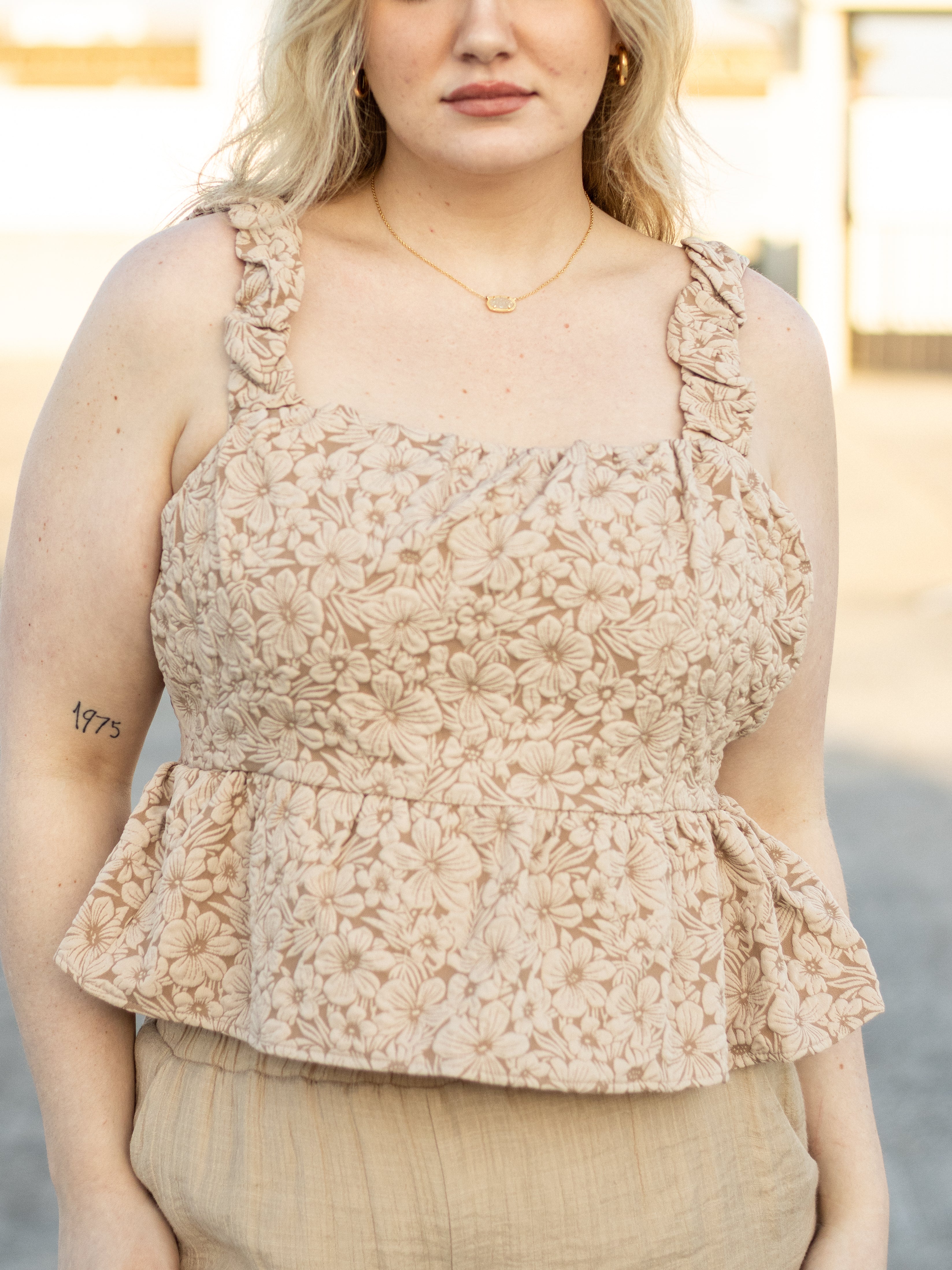 Beige Flower Garden Tank Top