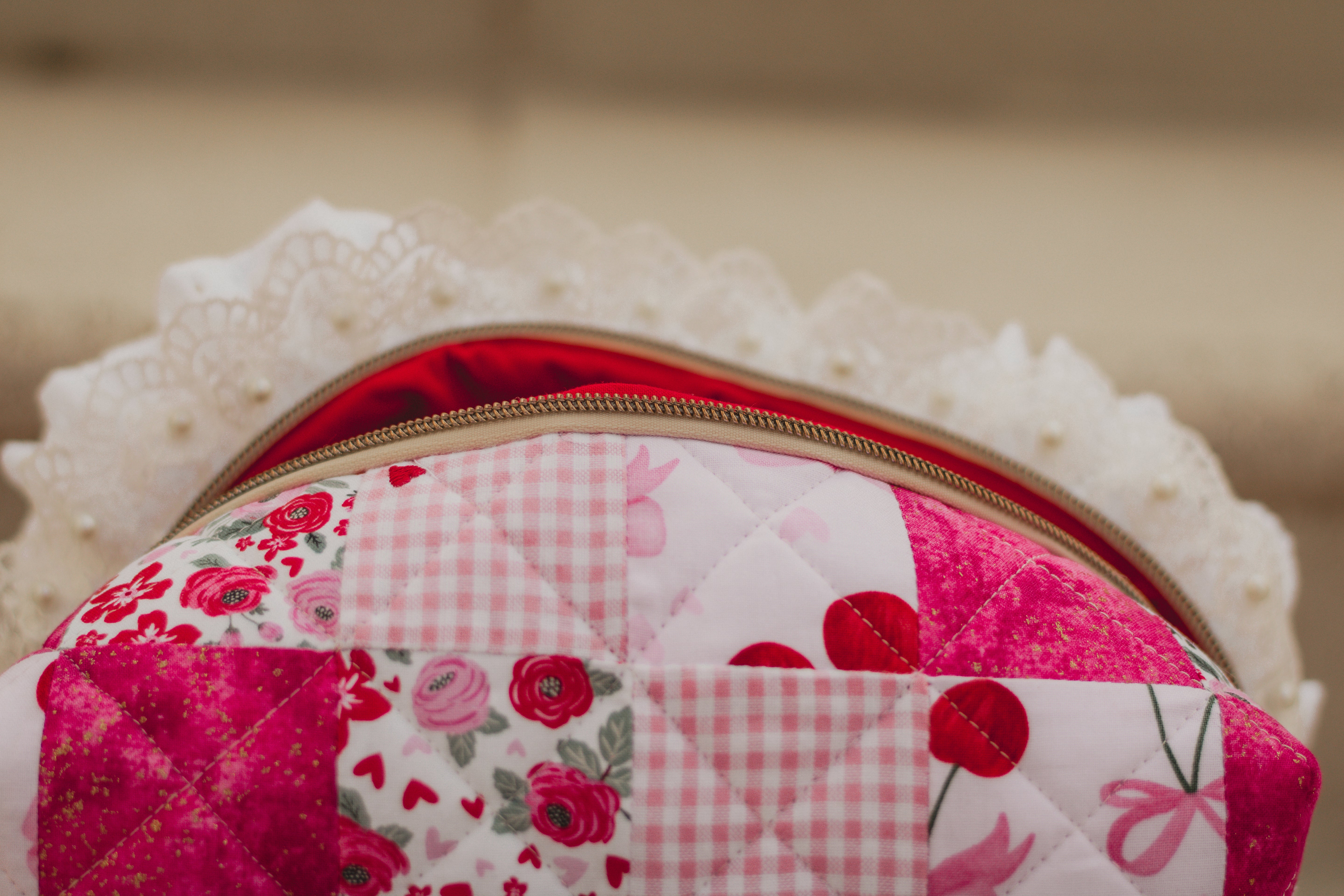 Cherry Sweet | Jumbo Quilted Makeup Bag