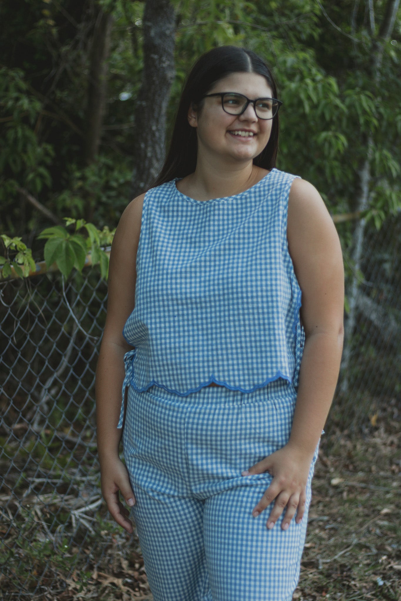 Gingham Girl Bow Linen Top