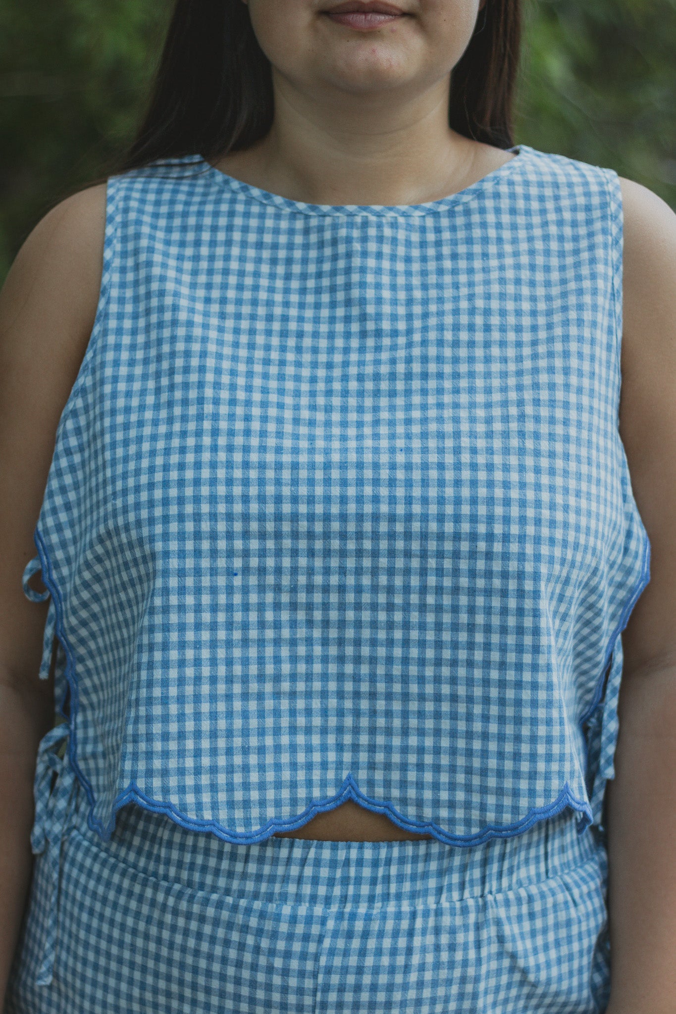 Gingham Girl Bow Linen Top