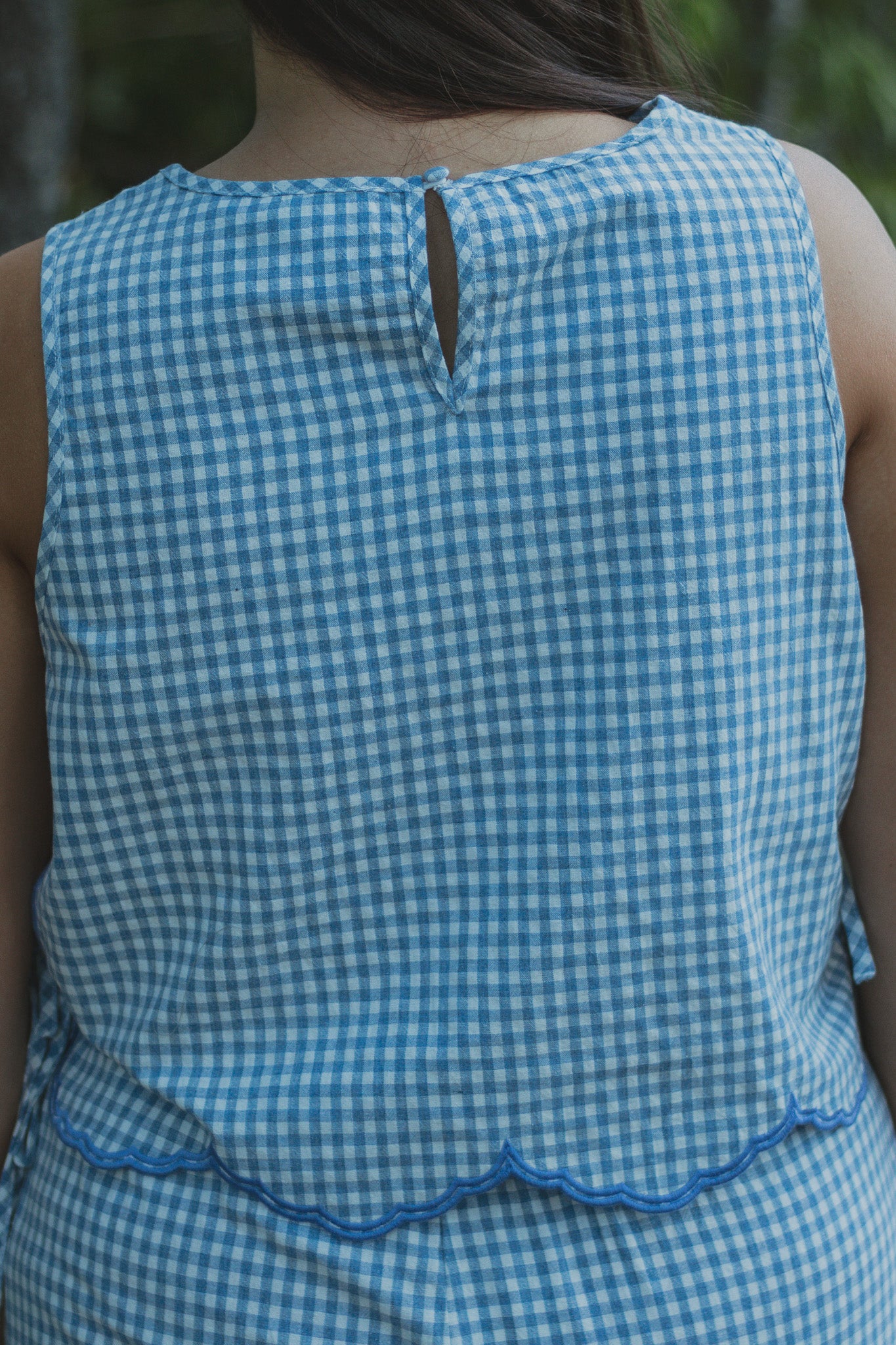 Gingham Girl Bow Linen Top