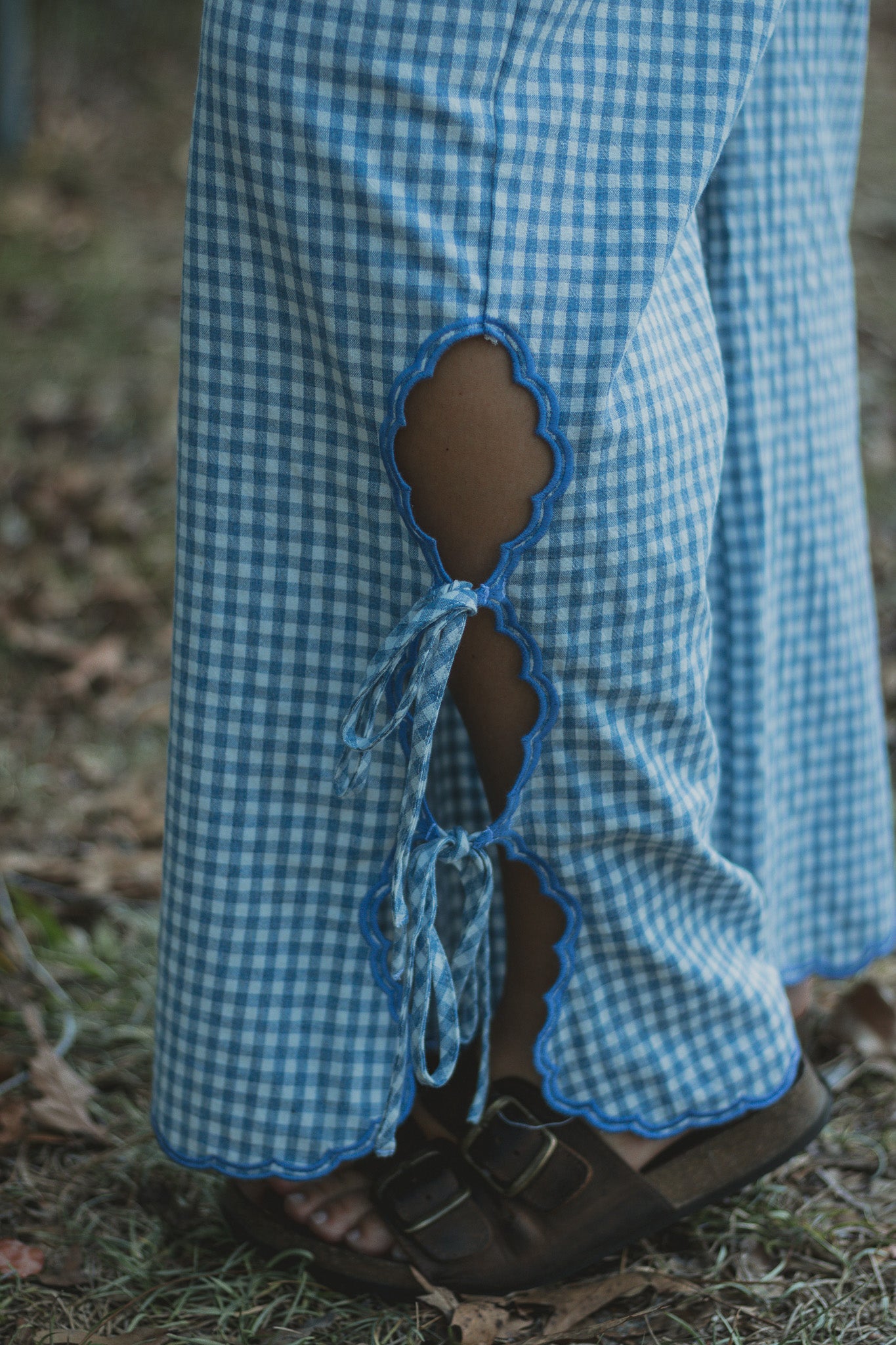 Gingham Girl Bow Linen Pants