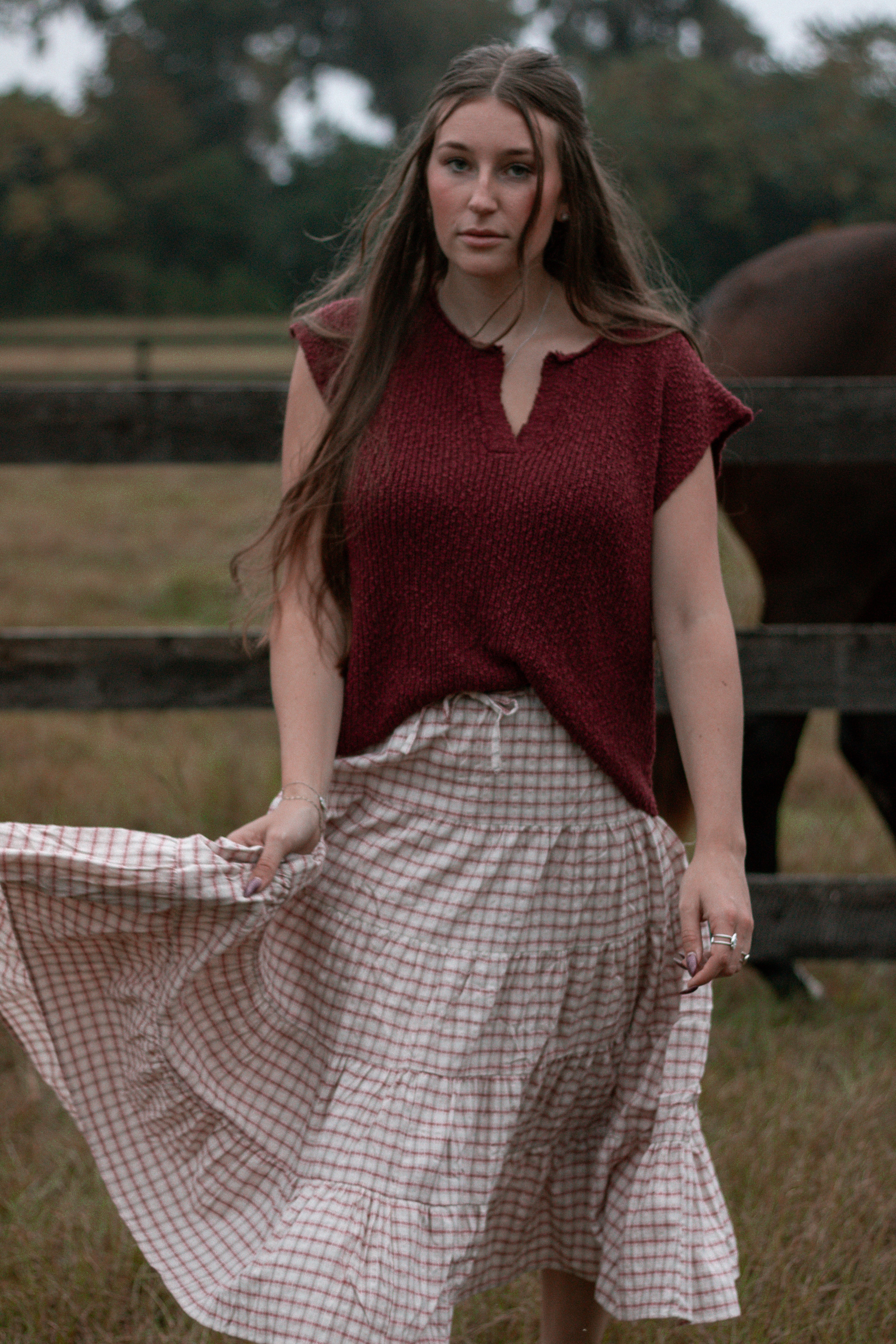 Cherry Linen Gingham Skirt