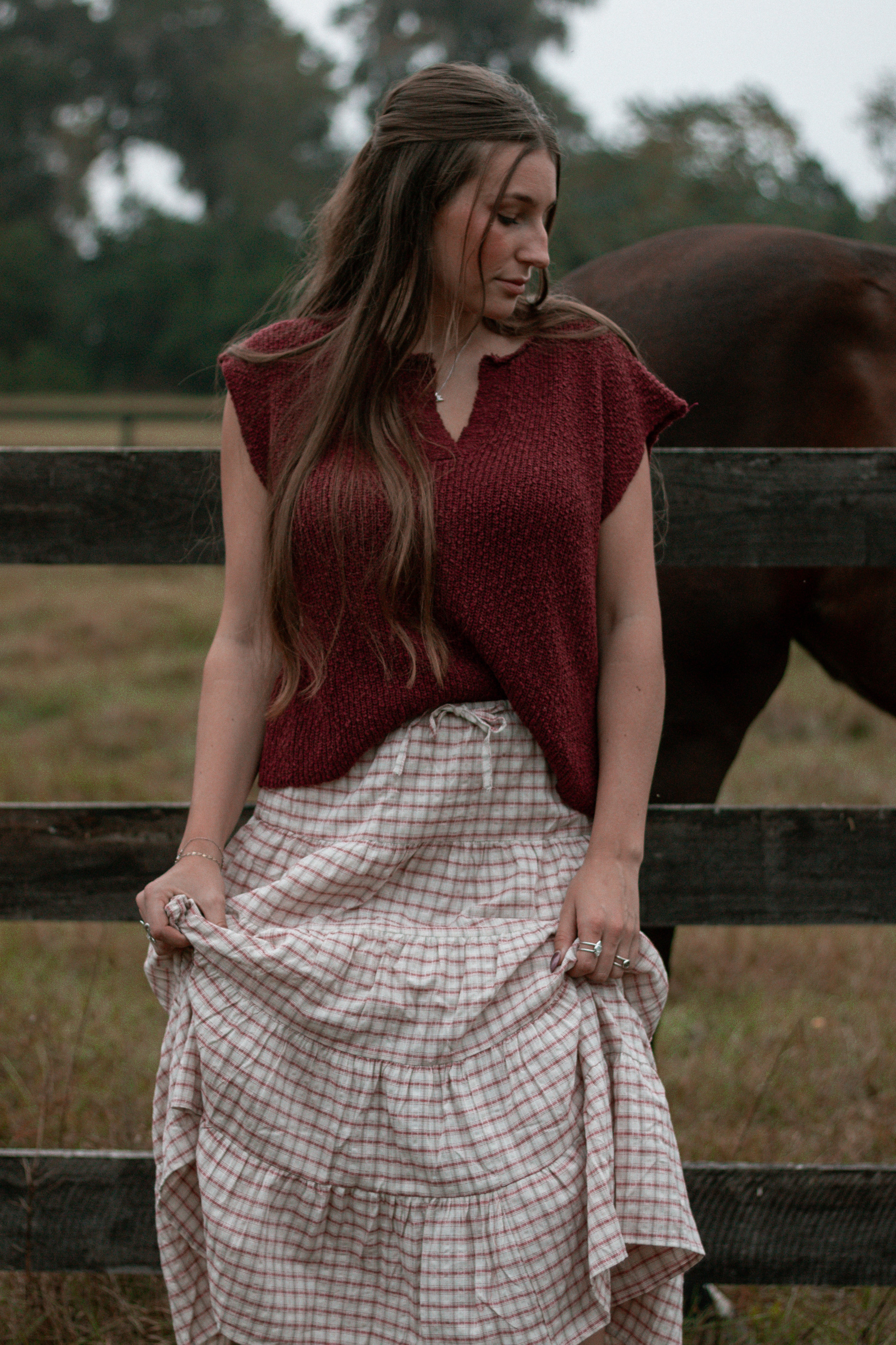 Cherry Linen Gingham Skirt