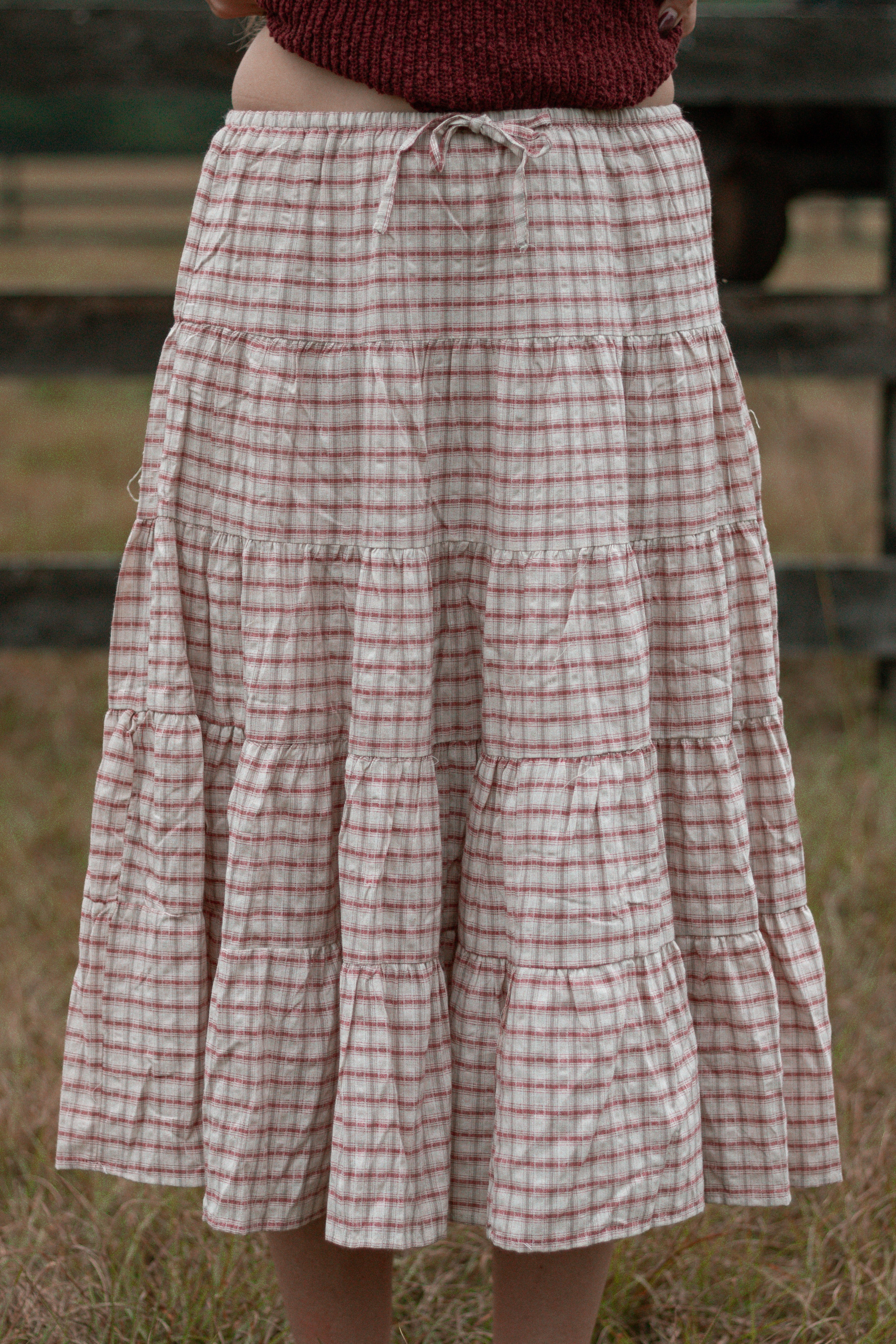 Cherry Linen Gingham Skirt