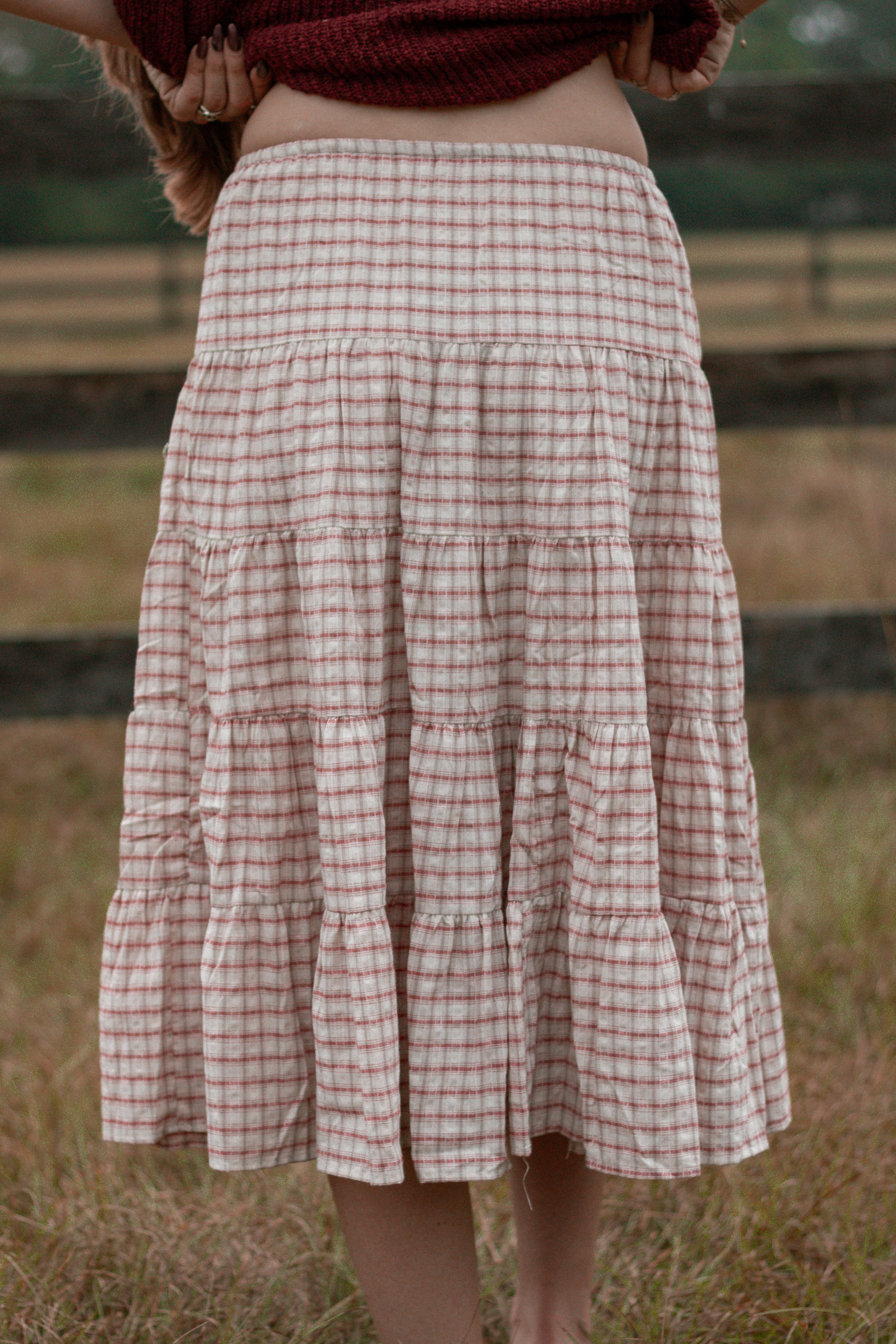 Cherry Linen Gingham Skirt