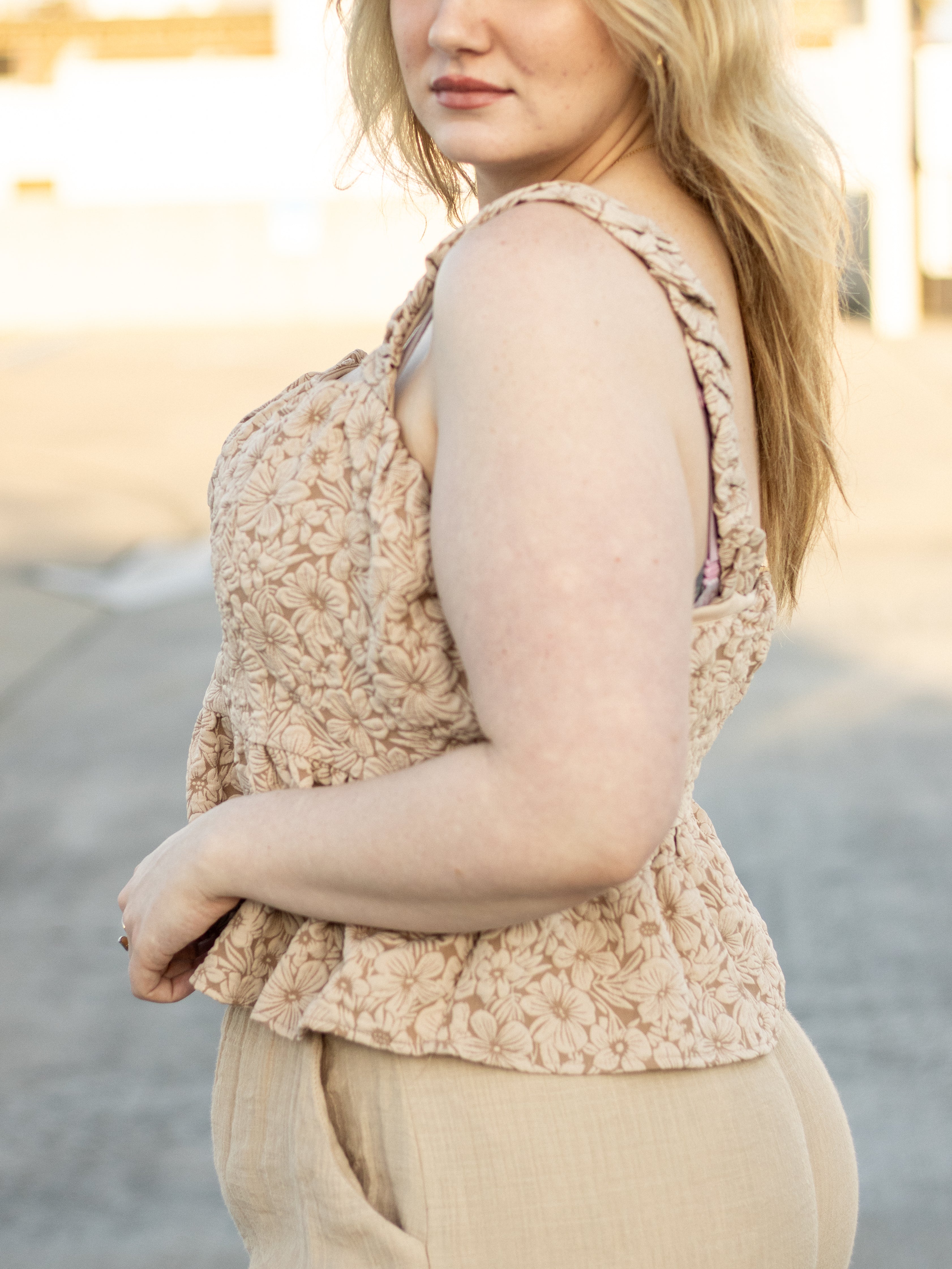 Beige Flower Garden Tank Top