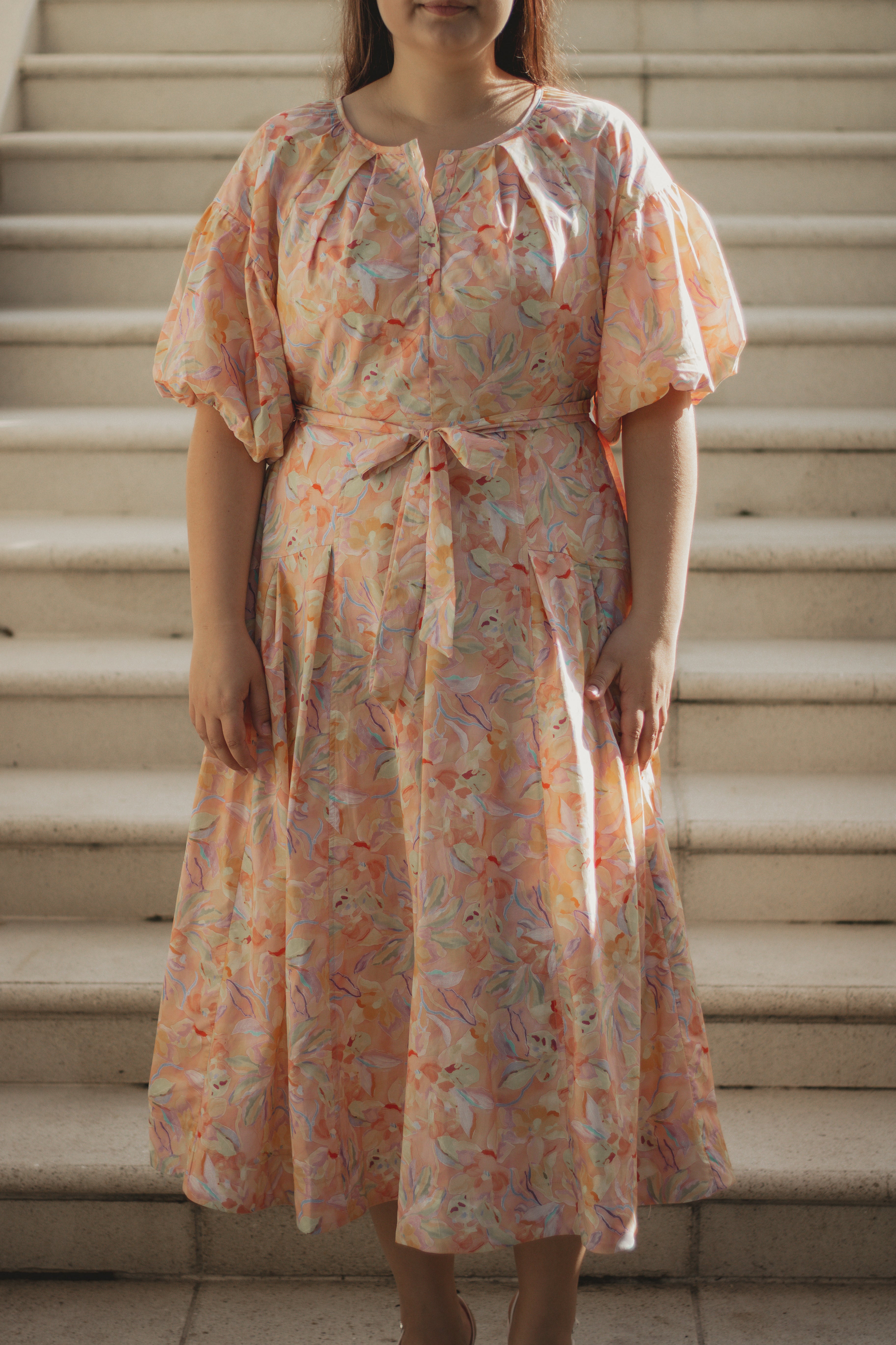 Peachy Sunrise Midi Dress