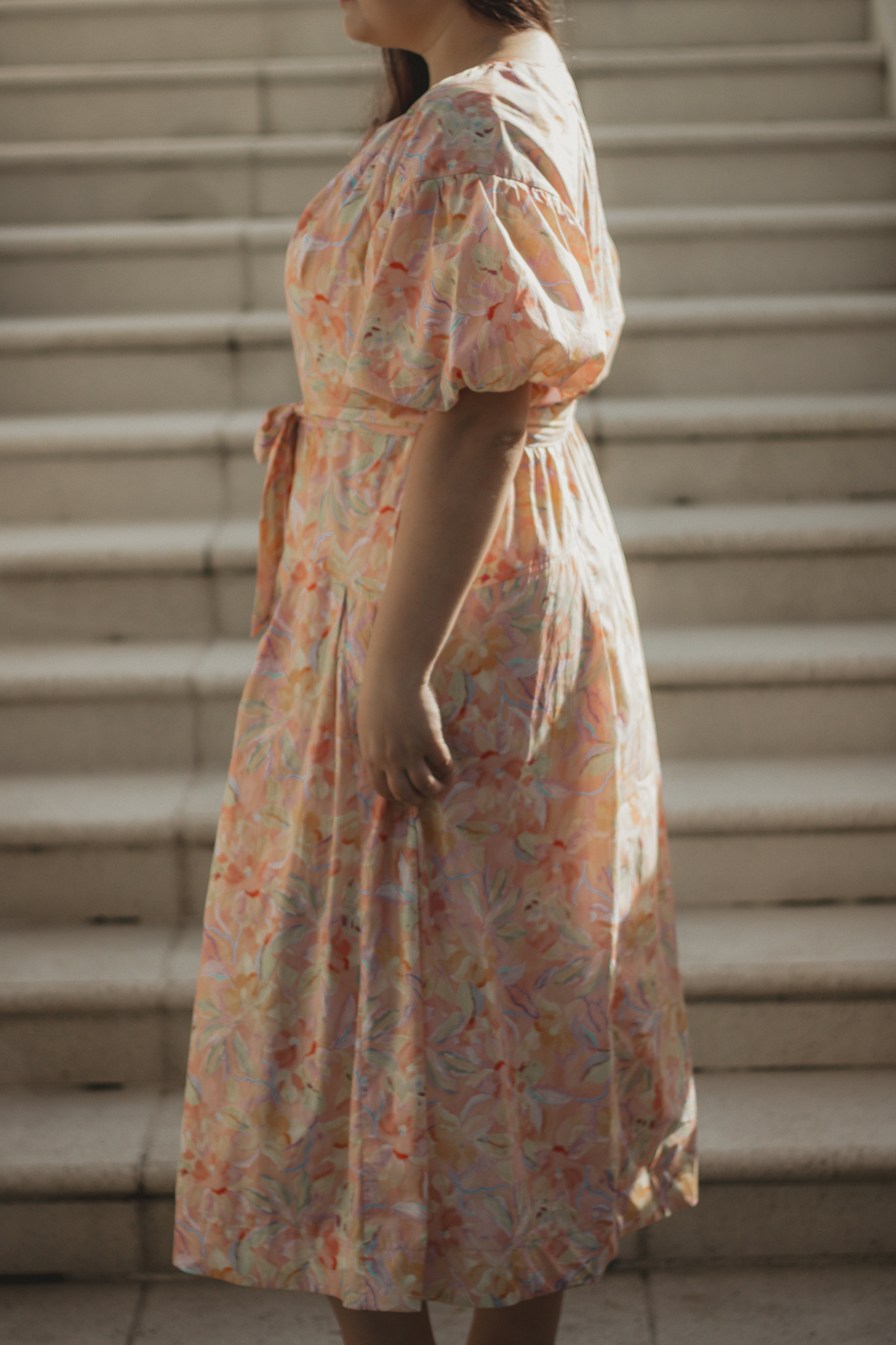 Peachy Sunrise Midi Dress