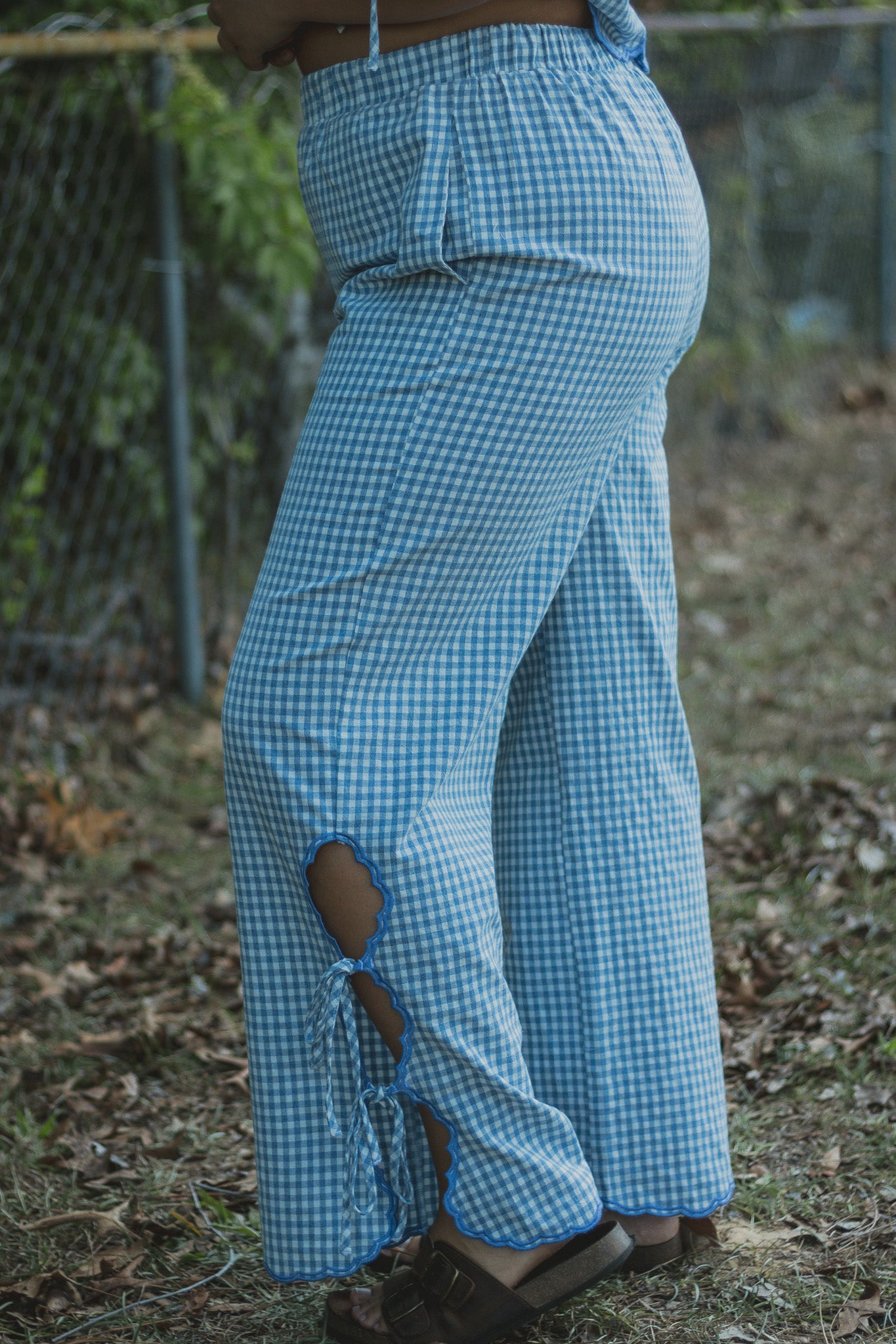 Gingham Girl Bow Linen Pants