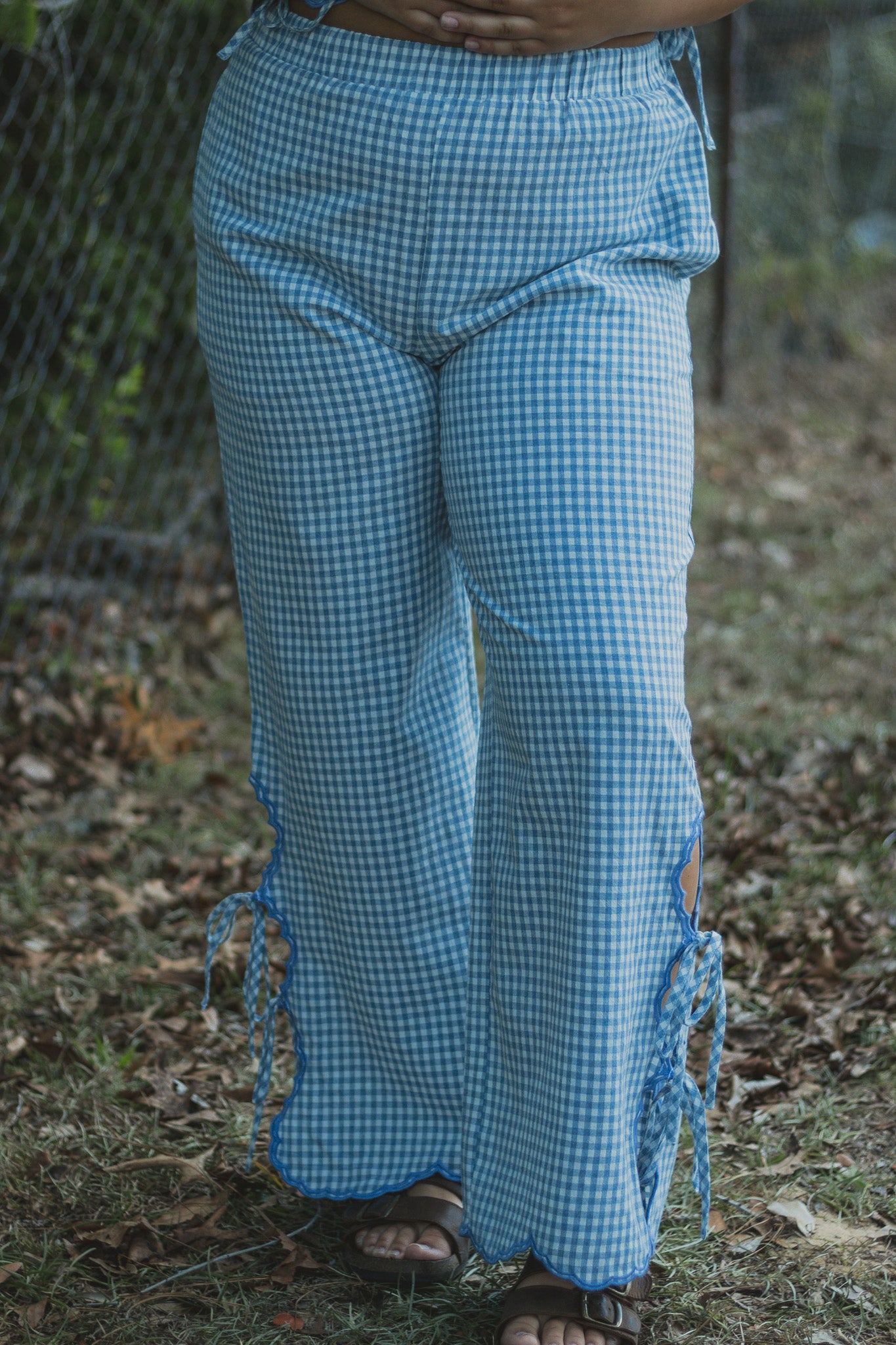 Gingham Girl Bow Linen Pants